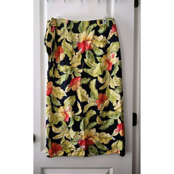 Talbots Petites Tropical Wrap Linen Blend SideTie Long‎ Skirt Maxi Womens  10P - Picture 4 of 8